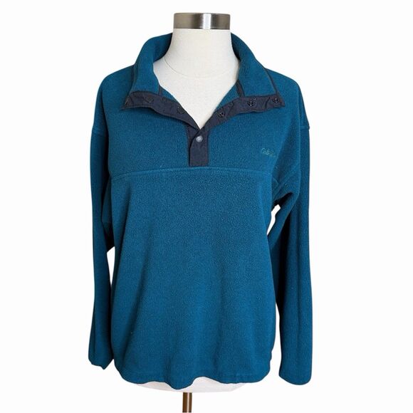 Vintage Cabelas Fleece Snap Pullover Unisex Medium Teal Polartec Sweater Outdoor - Picture 1 of 12